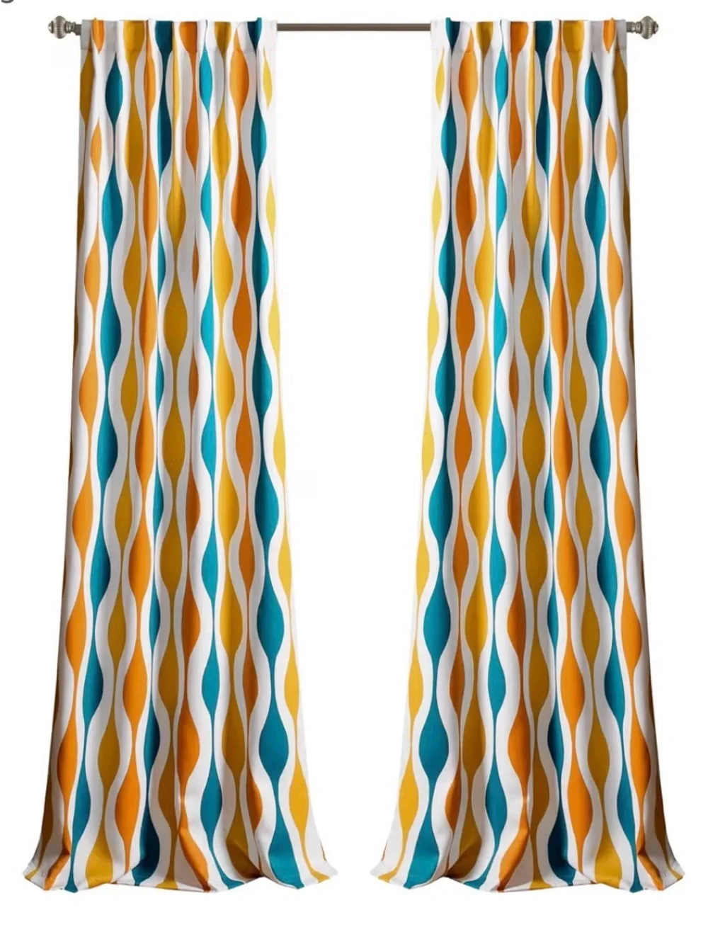 Mid-Century Geo Light-Filtering Curtain Panel Pair - Turquoise & Orange 95x52